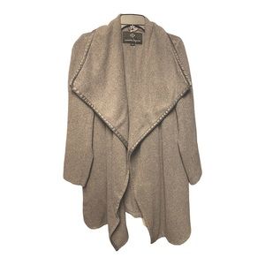 Nanette Lepore Wool Open Front Coat Vegan Leather Trim Size L